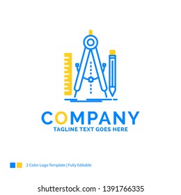 Build, design, geometry, math, tool Blue Yellow Business Logo template. Creative Design Template Place for Tagline.