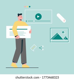 Build and design website with content, picture/image, video and other. Flat style design