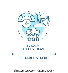 Construir un icono de concepto turquesa de equipo eficaz. Forma de aumentar la eficiencia empresarial, idea abstracta, ilustración de línea delgada. Dibujo de contorno aislado. Trazo editable. Fuentes Arial, Myriad Pro-Bold utilizadas