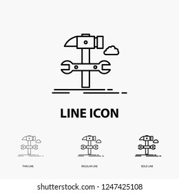 Build, engineering, hammer, repair, service Icon in Thin, Regular and Bold Line Style. Vector illustration