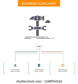 Build, engineering, hammer, repair, service Business Flow Chart Design with 3 Steps. Glyph Icon For Presentation Background Template Place for text.