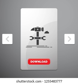 Build, engineering, hammer, repair, service Glyph Icon in Carousal Pagination Slider Design & Red Download Button
