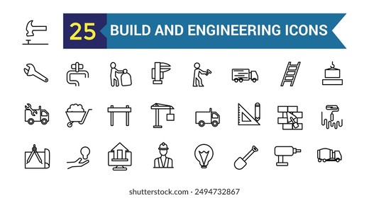 Build and Engineering line icon set. Outline icon collection. Editable vector stroke.
