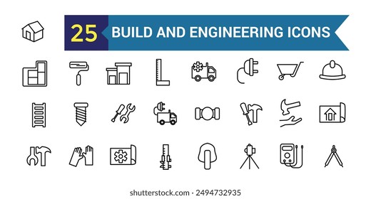 Build and Engineering line icon set. Outline icon collection. Editable vector stroke.