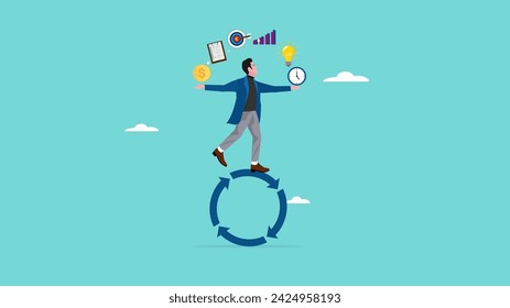 build good work habits with several skills, habitual procedures leading to business or career success, discipline or working efficiency, business people carry out work with a circle of good work habit