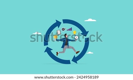 build good work habits with several skills, habitual procedures leading to business or career success, discipline or working efficiency, business people carry out work with a circle of good work habit