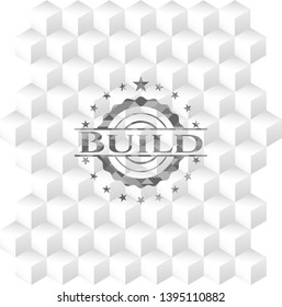 Build grey badge with geometric cube white background
