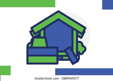 Bauen Sie das Haus-Symbol auf. Vektorgrafik-Symbole für Webdesign, App-Benutzeroberflächen.  Farbige Vorlage.