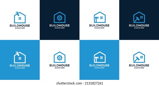 Bau-Haus-Logo-Design mit kreativer Kombination. Logo-Kollektion für den Hausbau.