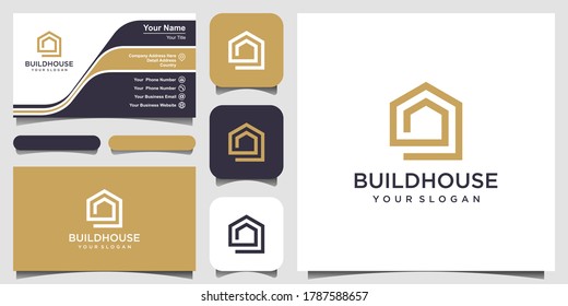 Build House Logo Design With Line Art Style. Home Build Abstract For Logo And Business Card Design