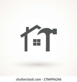 Build House repair logo icon. Roof of house sign. home and hammer icon  real estate building company Architecture