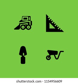 build icon. 4 build set with backhoe, trowel, construction and tools and wheelbarrow vector icons for web and mobile app