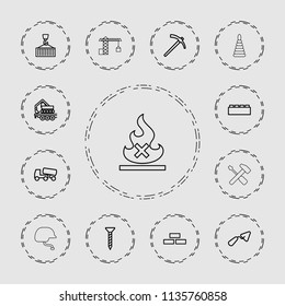 Build icon. collection of 13 build outline icons such as brick wall, screw, trowel, concrete mixer, building block, cargo crane. editable build icons for web and mobile.
