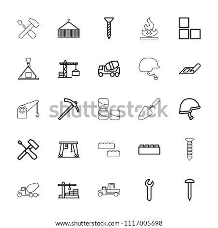 Build icon. collection of 25 build outline icons such as plan, construction crane, brick wall, nail, screw, concrete mixer. editable build icons for web and mobile.