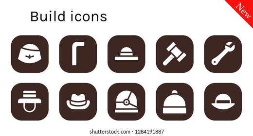  build icon set. 10 filled build icons. Simple modern icons about  - Hat, Allen keys, Hammer, Wrench, Helmet