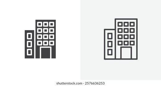 Build icon set in black flat solid and outlined style.