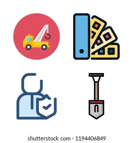 build icon set. vector set about insurance, home repair, crane and shovel icons set.