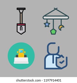 build icon set. vector set about shovel, insurance, bulldozer and baby toy icons set.