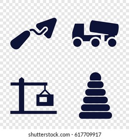 Build icons set. set of 4 build filled icons such as pyramid, trowel, concrete mixer