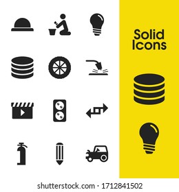 Build icons set with bulb, export and weld elements. Set of build icons and light concept. Editable vector elements for logo app UI design.