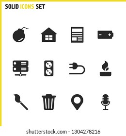 Build icons set with can, microphone and server elements. Set of build icons and explosive concept. Editable vector elements for logo app UI design.