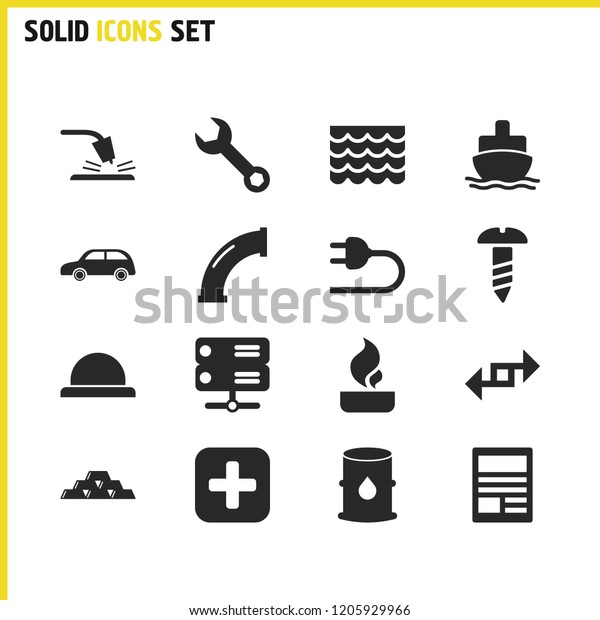 Build icons set with car, medicine and oil\
elements. Set of build icons and ship concept. Editable vector\
elements for logo app UI\
design.