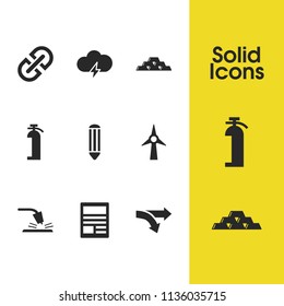 Build icons set with chain, weld and safety elements. Set of build icons and windmill concept. Editable vector elements for logo app UI design.