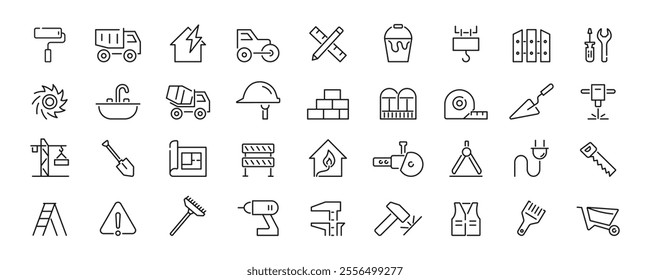 Build icons set. Construction line icons. Vector illustration.