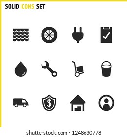 Build icons set with delivery, cable and warehouse elements. Set of build icons and insurance concept. Editable vector elements for logo app UI design.