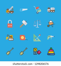 build icons set with hammer, hacksaw and baby toy vector set