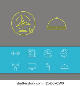 Build icons set with hotel service, journalism and environment elements. Set of build icons and internet of things concept. Editable vector elements for logo app UI design.
