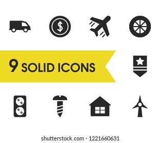 Build icons set with house, electricity and value elements. Set of build icons and bolt nut concept. Editable vector elements for logo app UI design.