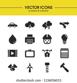 Build icons set with printer, tv, handshake elements. Set of build icons and light concept. Editable vector elements for logo app UI design.