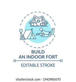 Build An Indoor Fort Concept Icon. Family Bonding Tips. Creating Interesting Place To Play For Kids. Kids Games Idea Thin Line Illustration. Vector Isolated Outline RGB Color Drawing. Editable Stroke