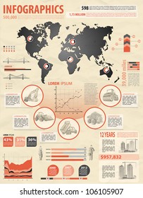 build info graphic vector with map of World