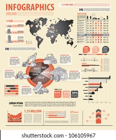 build info graphic vector with map of World