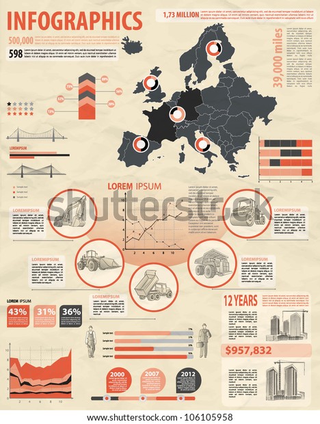 build info graphic vector with map of Europe.\
Easy to edit countries