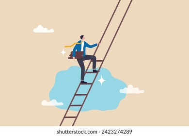 Build ladder of success, develop stair to improve opportunity, career path or job achievement, growth step to progress overcome challenge concept, businessman build ladder of success to climb up.