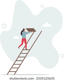Build ladder of success, develop stair to improve opportunity, career path or job achievement,flat design with people.
