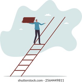 Build ladder of success, develop stair to improve opportunity, career path or job achievement, growth step to progress overcome challenge.business concept.flat character.