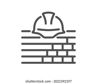 Build line icon. Safety helmet sign. Construction engineer symbol. Quality design element. Linear style build icon. Editable stroke. Vector