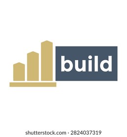 A build logo featuring a bar graph and cityscape, symbolizing growth and construction