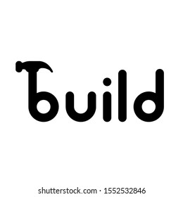 Build logo rounded corners with hammer. B letter logo with hammer. Flat vector logo for all building works.