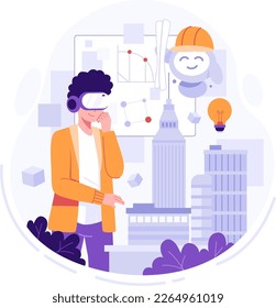 Erstellen Sie eine meta-verse City-Flachgrafik