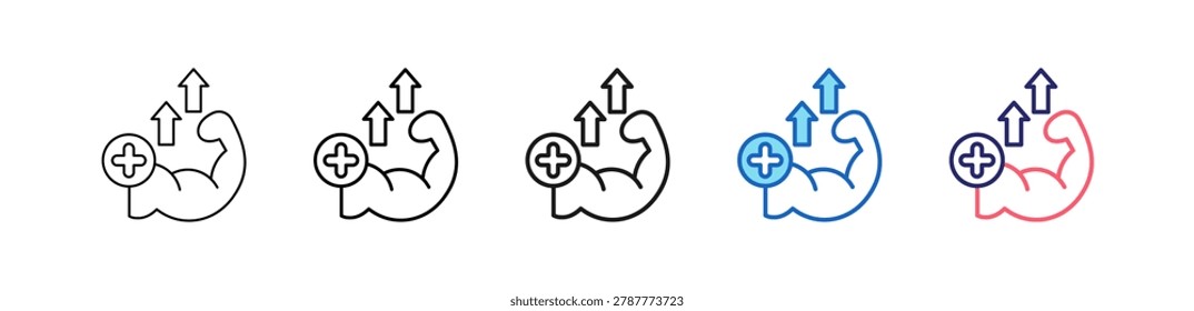 Build Muscle Icon In 5 Different Styles Set Collection.