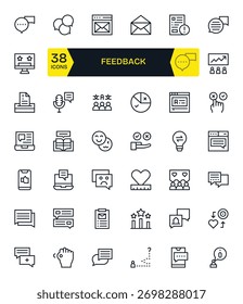 Construya experiencias pulidas con 42 íconos de la línea regular alineados con el concepto de Comentarios, listos para su uso en la producción.
