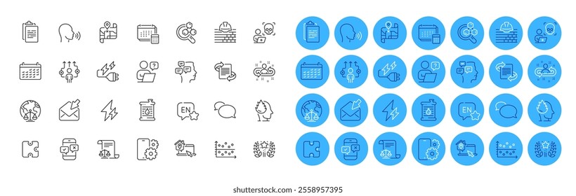 Build, Ranking and Electricity line icons pack. Chemistry lab, Account, Work home web icon. Human sing, Oil barrel, Messages pictogram. Legal documents, Online question, Stress. Vector