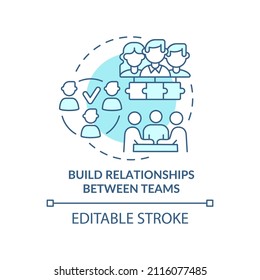 Build relationships between teams turquoise concept icon. Encourage bonding abstract idea thin line illustration. Isolated outline drawing. Editable stroke. Arial, Myriad Pro-Bold fonts used