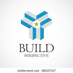 Build ribbon of perspective line abstract vector and logo design or template construction business icon of company identity symbol concept