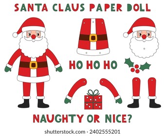 Build a Santa Claus, vector set for paper doll craft